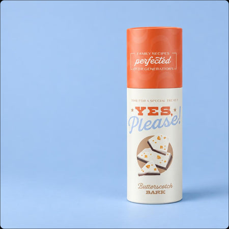 Butterscotch Bark in powder blue packaging