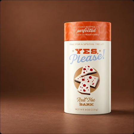 Red Hot Bark in cocoa brown packaging