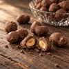 Close-up of Double Dipped Chocolate Covered Peanuts with a chocolate shell and crunchy centre